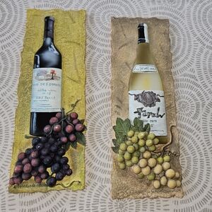 2 Vintage C. Winterle Olson 3D Wine Bottle Fruit Plaques Wall Decor